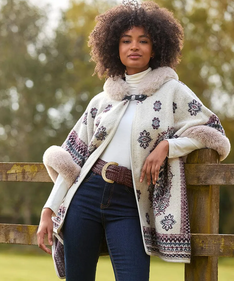 all_the_drama_hooded_cape_1.webp Shop Joe Browns All The Drama Hooded Cape Cream Multi