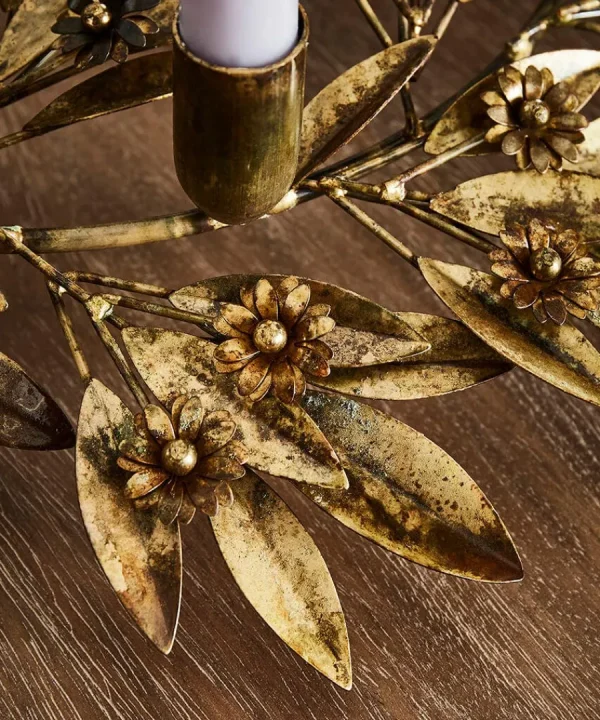 Hot Joe Browns Antique Wreath Candle Holder Gold