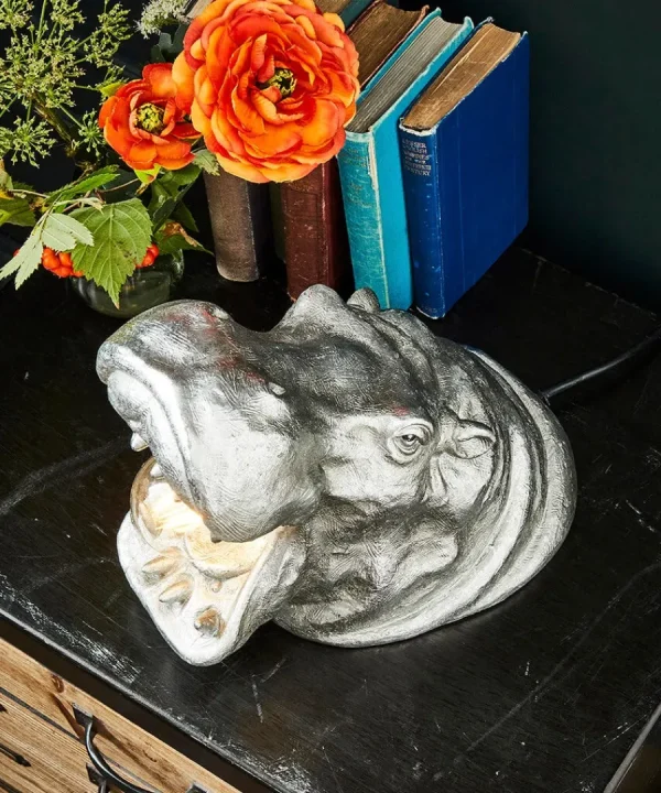 Cheap Joe Browns Antique Roaring Hippo Table Lamp Silver