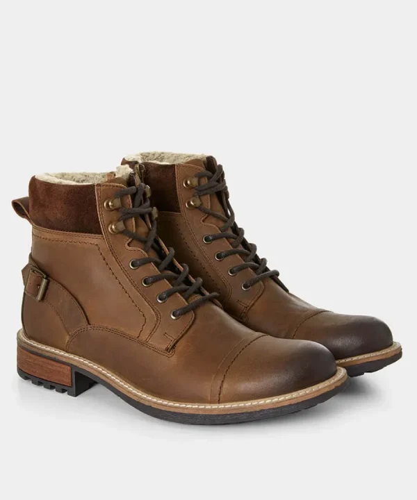 Shop Joe Browns Aviator Borg Lined Oiled Boots Dark Brown
