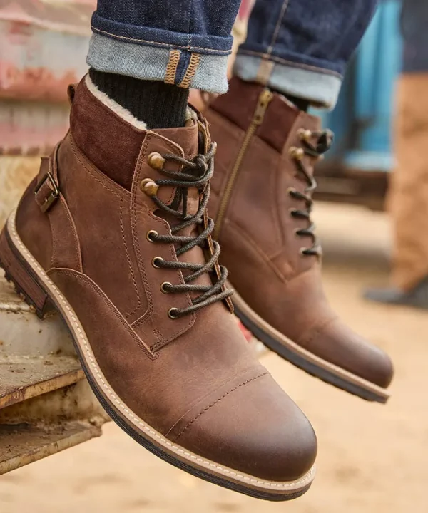 Shop Joe Browns Aviator Borg Lined Oiled Boots Dark Brown