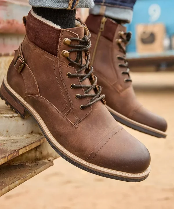 Shop Joe Browns Aviator Borg Lined Oiled Boots Dark Brown
