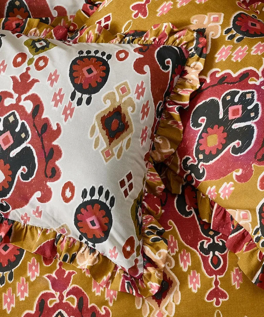 aztec_cotton_slub_reversi_1.webp New Joe Browns Aztec Cotton Slub Reversible Frill Duvet Set Amber