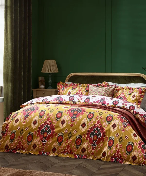 New Joe Browns Aztec Cotton Slub Reversible Frill Duvet Set Amber