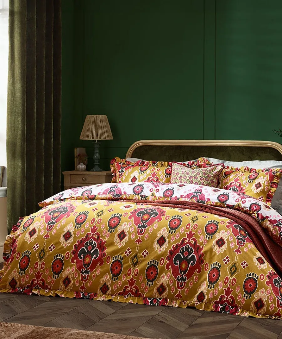 aztec_cotton_slub_reversi_4.webp New Joe Browns Aztec Cotton Slub Reversible Frill Duvet Set Amber