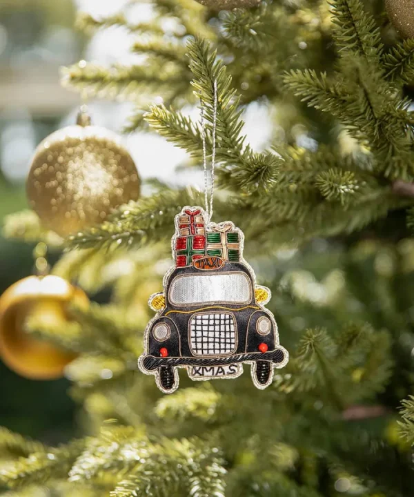 Outlet Joe Browns Beautifully Embroidered Taxi Christmas Ornament Black