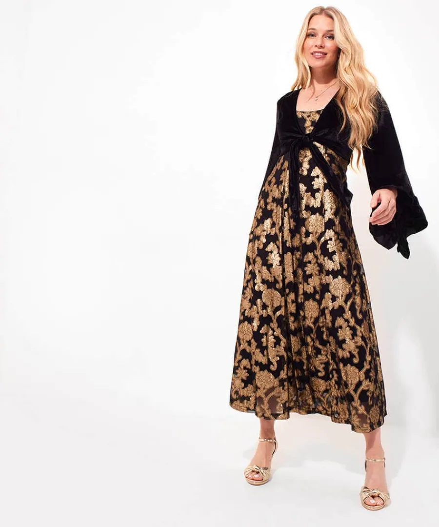 belle_jaquard_and_velvet__2.webp Online Joe Browns Belle Jaquard And Velvet Dress Black