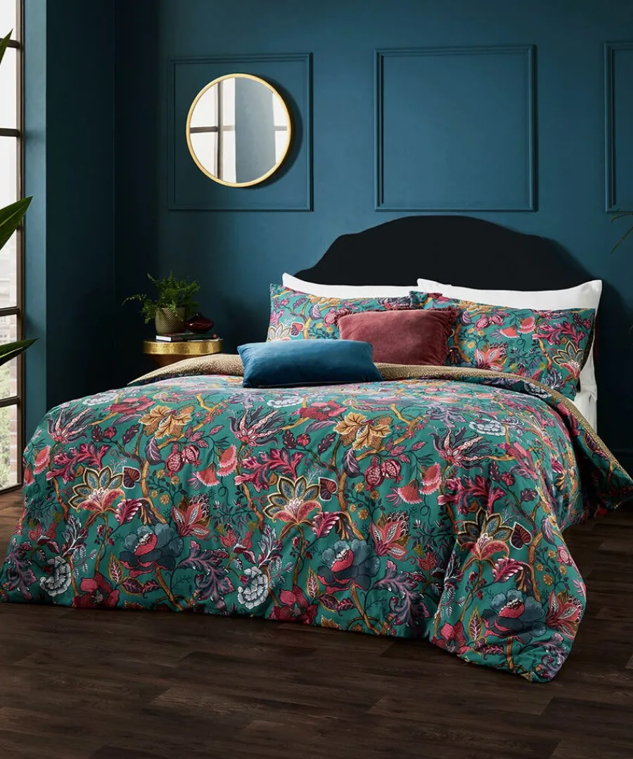blue_savanna_leopard_flor_4.webp Discount Joe Browns Savanna Leopard Florals Cotton Slub Reversible Duvet Set Blue