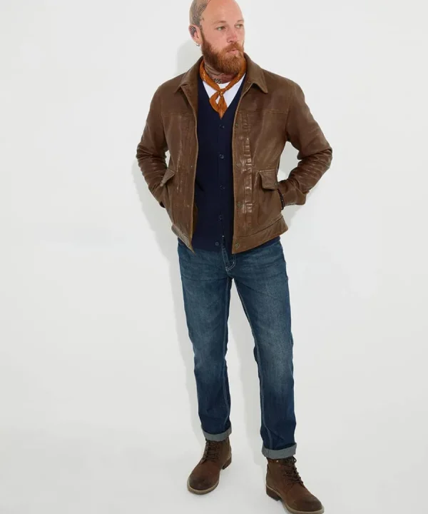 Clearance Joe Browns Trucker Leather Jacket Brown