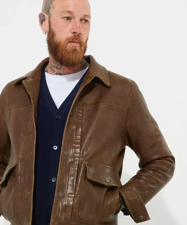 Clearance Joe Browns Trucker Leather Jacket Brown