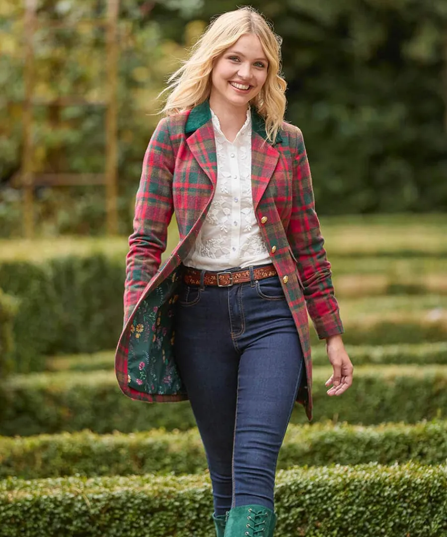 camilla_checked_longline__1.webp Discount Joe Browns Camilla Checked Longline Coat Red