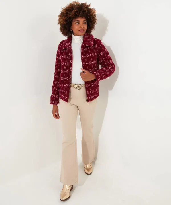 Fashion Joe Browns Cosy Cabin Patterned Fleece Jacket Red
