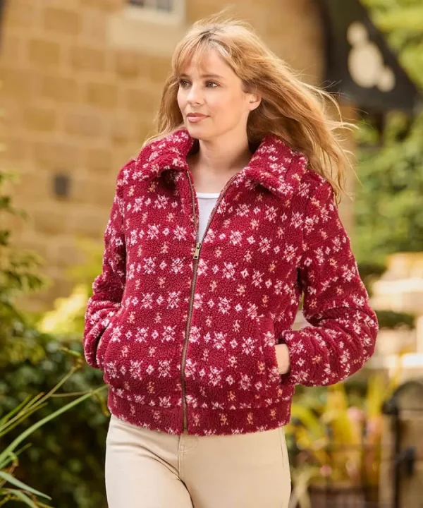 Fashion Joe Browns Cosy Cabin Patterned Fleece Jacket Red