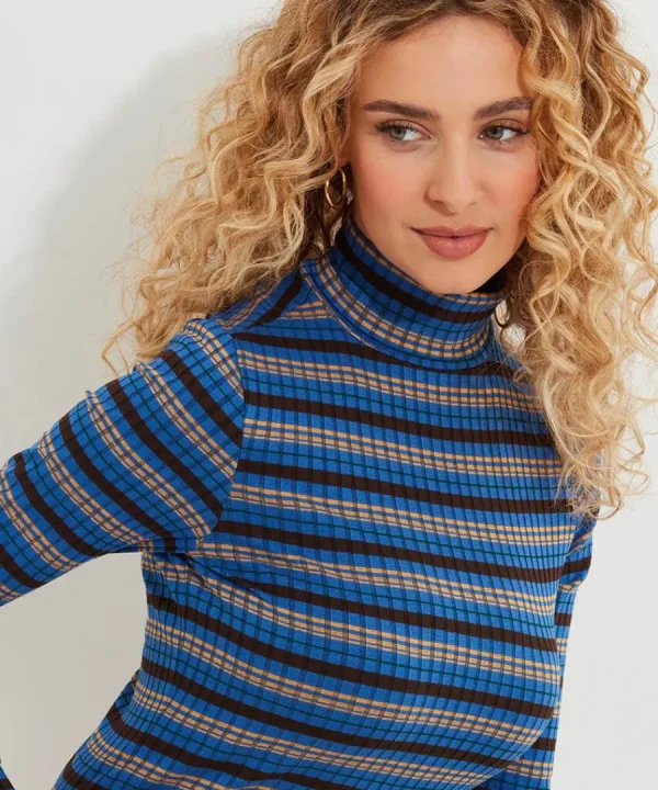 Outlet Joe Browns Darcie Striped Roll Neck Top Blue