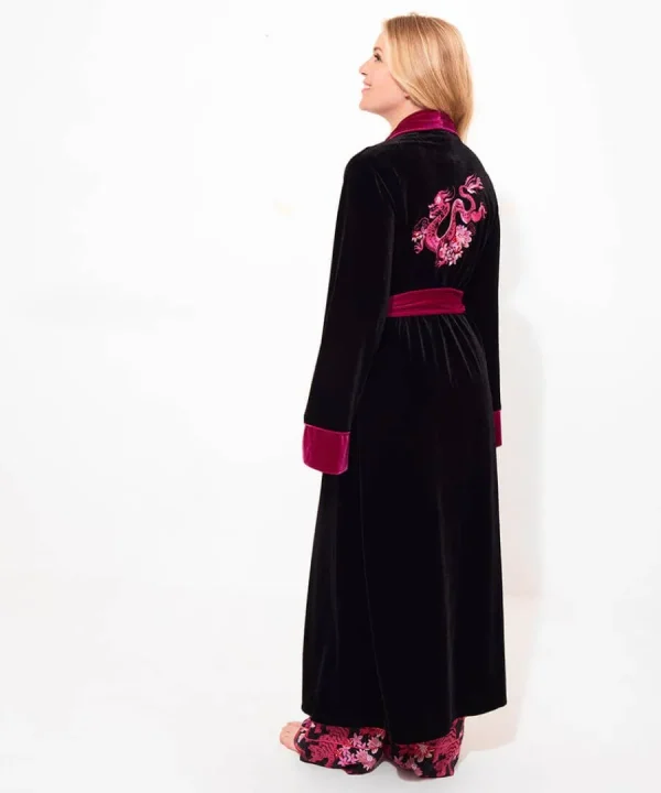 Clearance Joe Browns Daring Dragon Embroidered Velour Dressing Gown Black