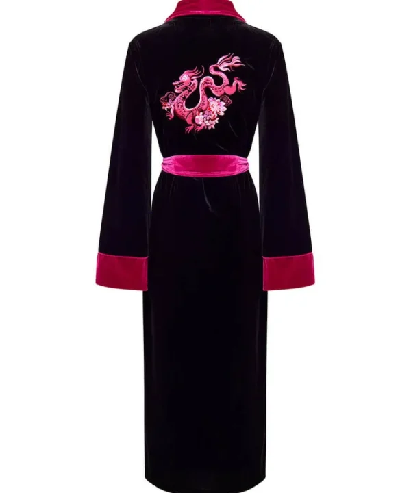 Clearance Joe Browns Daring Dragon Embroidered Velour Dressing Gown Black