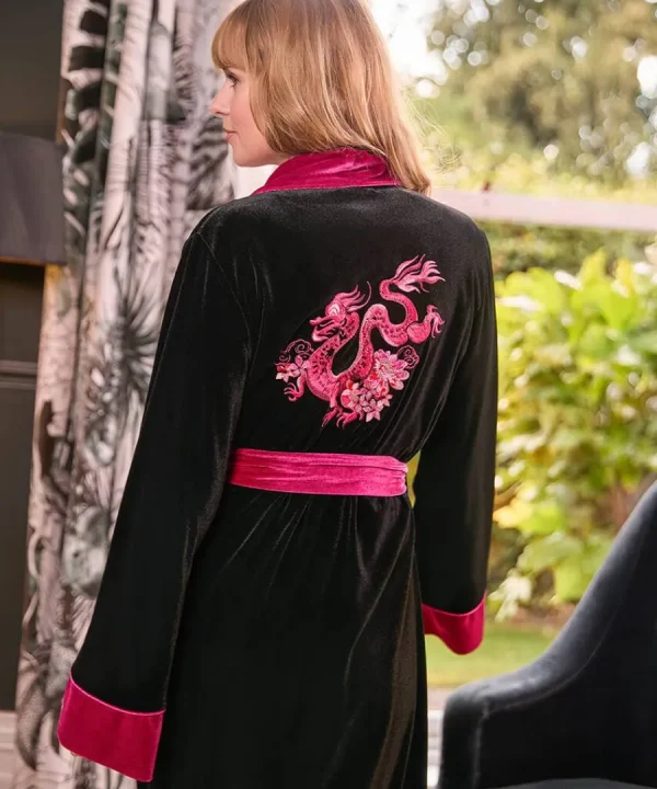 Clearance Joe Browns Daring Dragon Embroidered Velour Dressing Gown Black