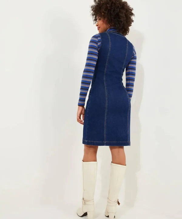 Hot Joe Browns Dawn Denim Zip Through Pinafore Blue