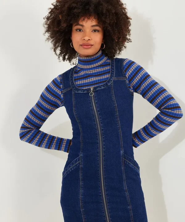Hot Joe Browns Dawn Denim Zip Through Pinafore Blue