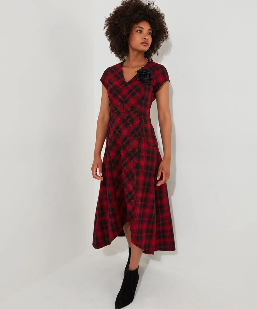 dixie_check_dress_with_co_2.webp Online Joe Browns Dixie Check Dress With Corsage Red