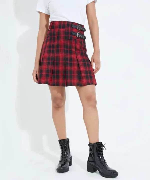 Store Joe Browns Dixie Check Pleated Skirt Red