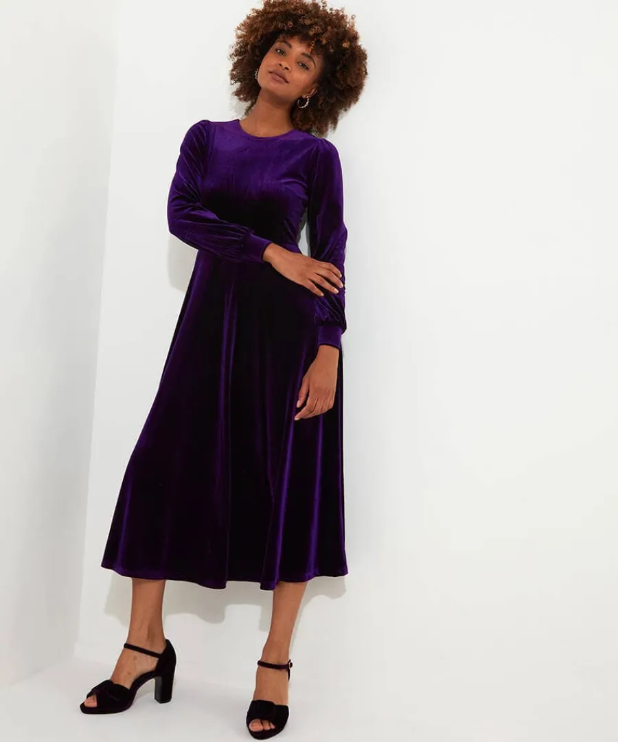 etta_velour_dress_1.webp Online Joe Browns Etta Velour Dress Purple / Teal