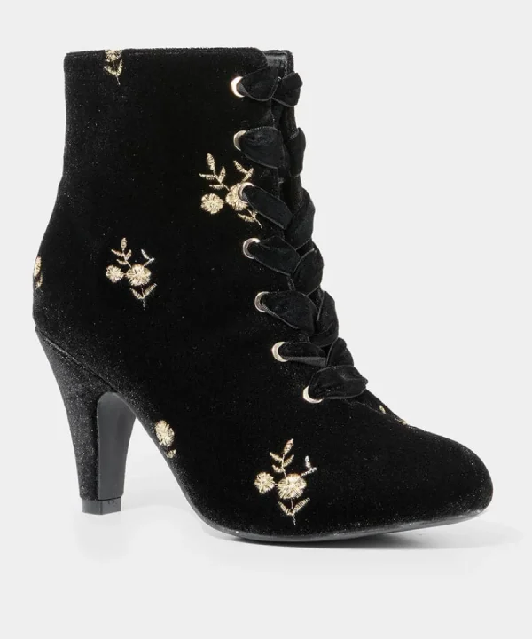 Outlet Joe Browns Evening Rose Velvet Boots Black/Gold