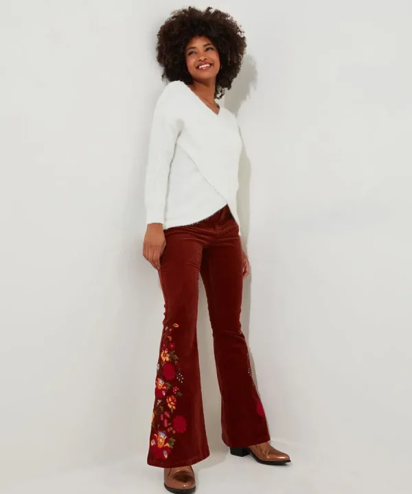 New Joe Browns Extraordinary Embroidered Cord Trousers Rust