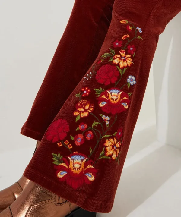 New Joe Browns Extraordinary Embroidered Cord Trousers Rust