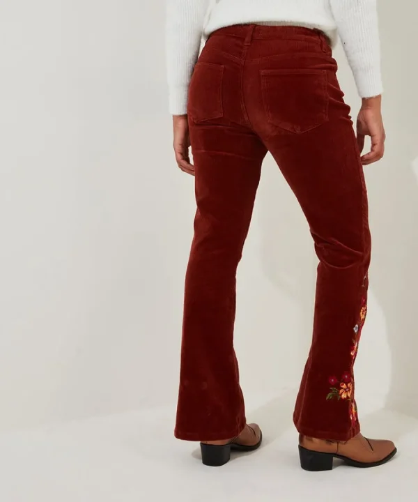 New Joe Browns Extraordinary Embroidered Cord Trousers Rust