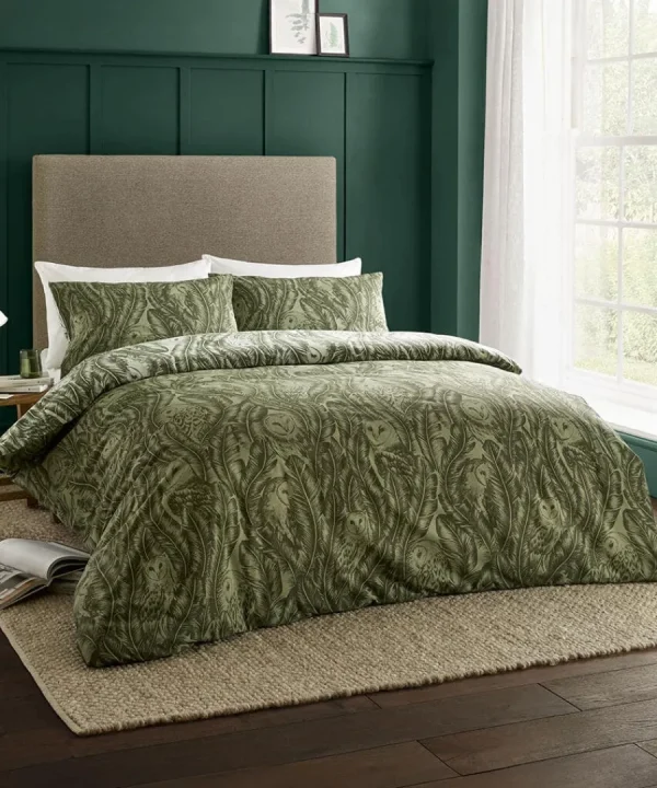 Best Sale Joe Browns Feathered Owl Cotton Slub Reversible Duvet Set Green