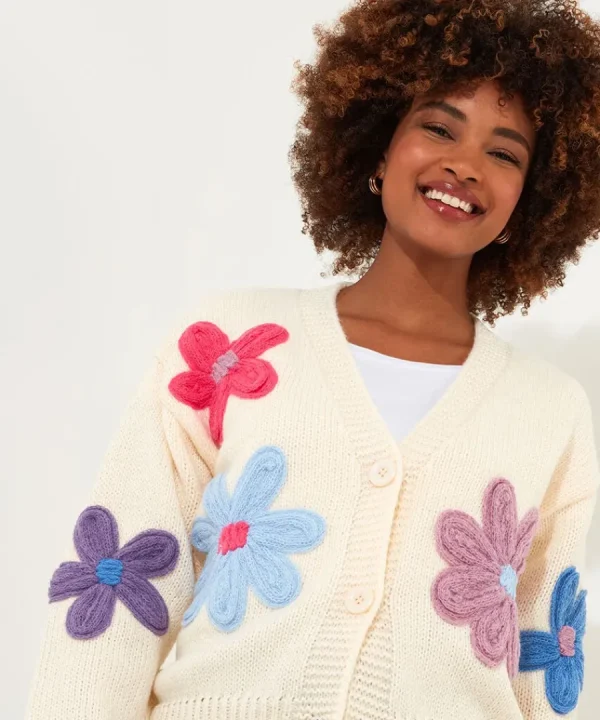 Cheap Joe Browns Freya Floral Applique Cardigan Cream