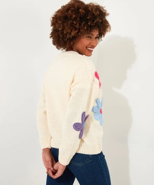 Cheap Joe Browns Freya Floral Applique Cardigan Cream