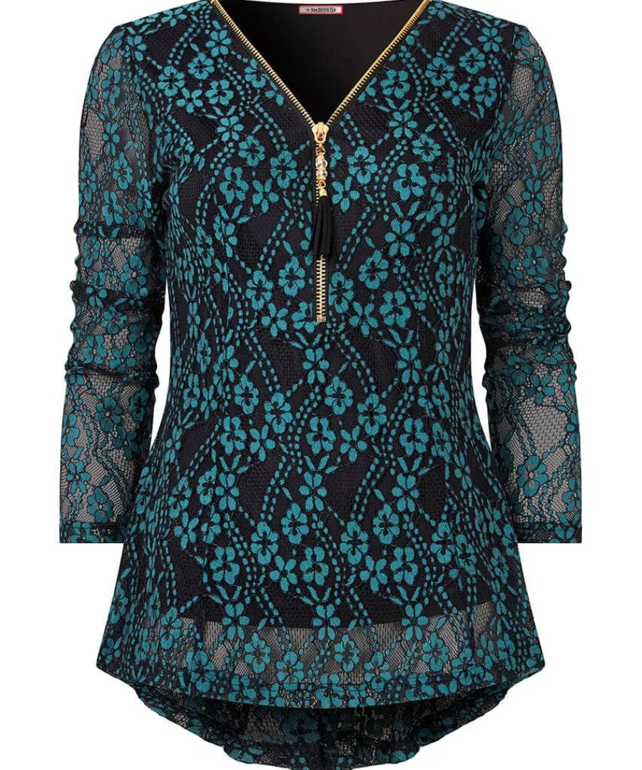 georgie_lace_zip_top_0.webp Sale Joe Browns Georgie Lace Zip Top Teal