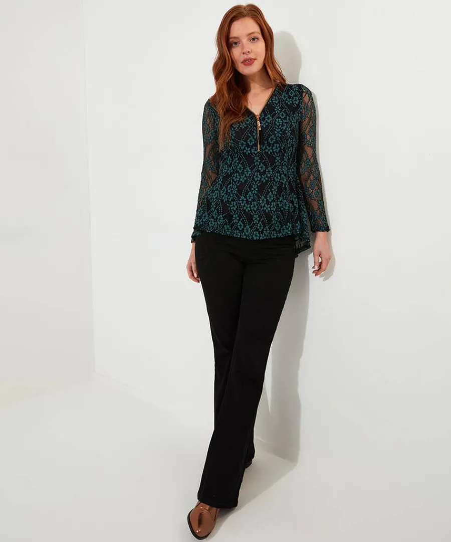 georgie_lace_zip_top_1.webp Sale Joe Browns Georgie Lace Zip Top Teal