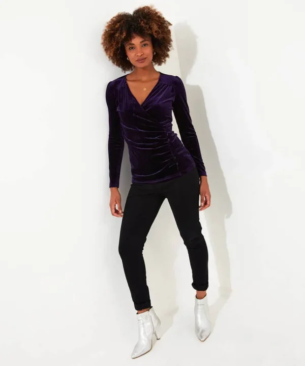 Sale Joe Browns Glamorous Velour Wrap Top Purple / Teal