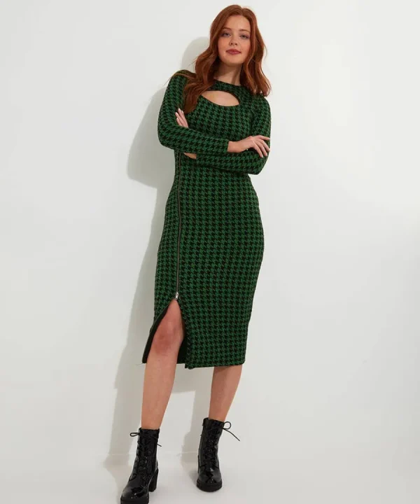 Hot Joe Browns Greta Zip Through Stretch Jacquard Dress Green