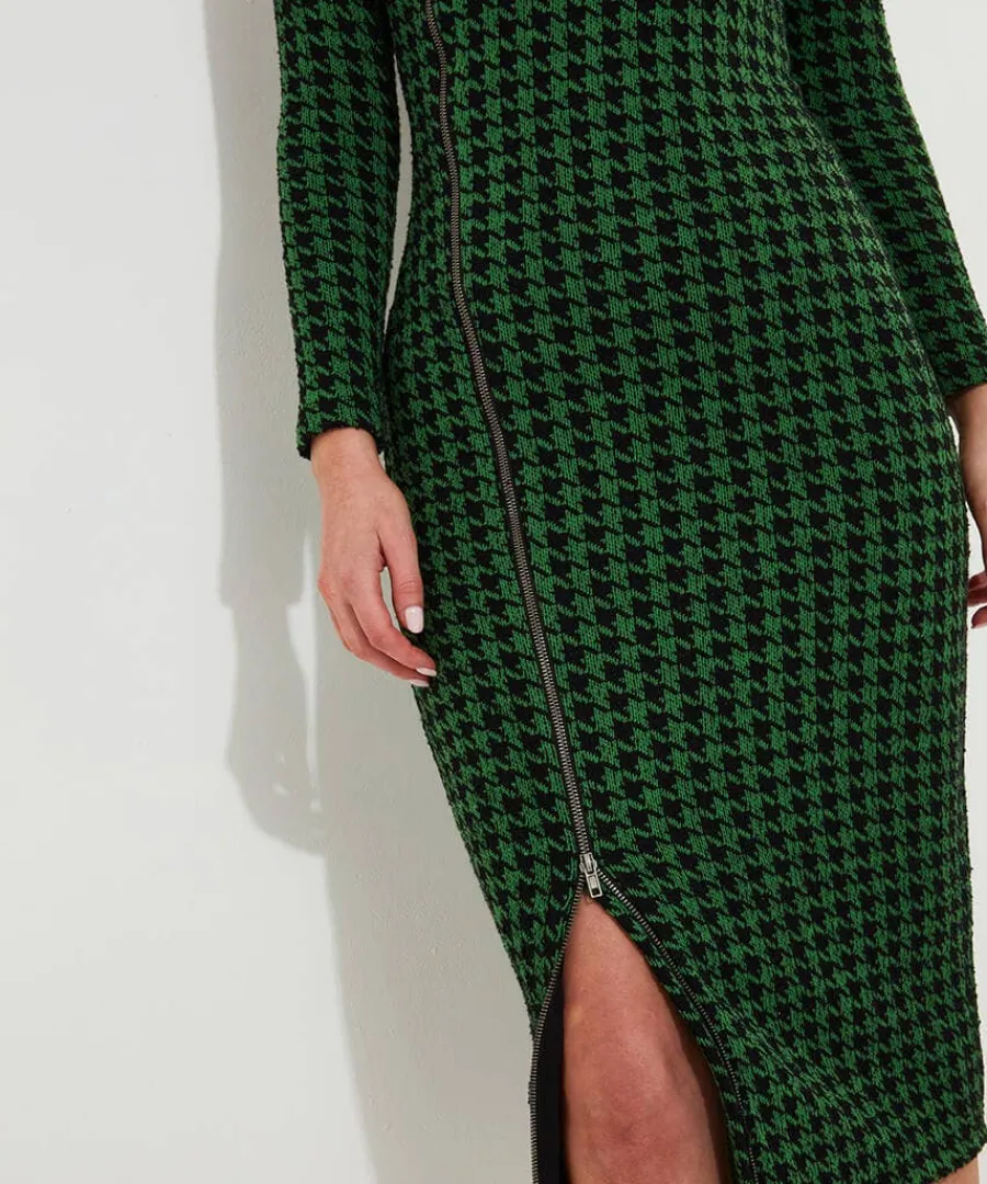 greta_zip_through_stretch_3.webp Hot Joe Browns Greta Zip Through Stretch Jacquard Dress Green