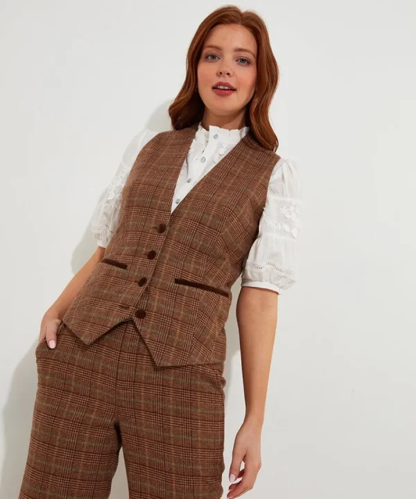 Clearance Joe Browns Heritage Check Waistcoat Brown