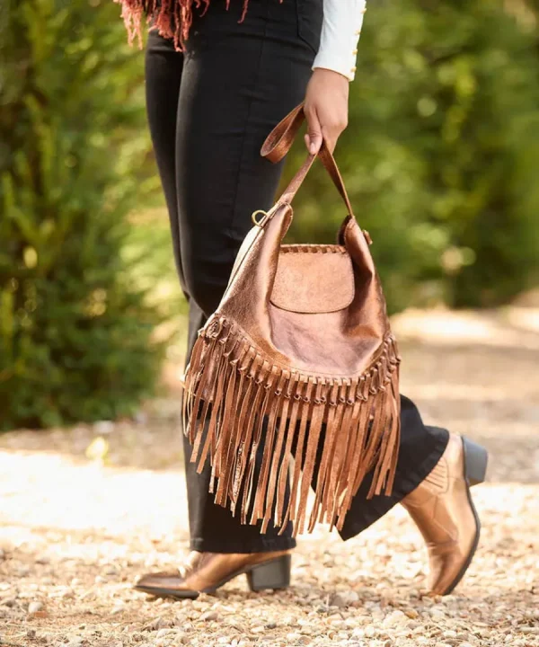 Store Joe Browns Jaipur Shimmer Leather Tassel Bag Bronze