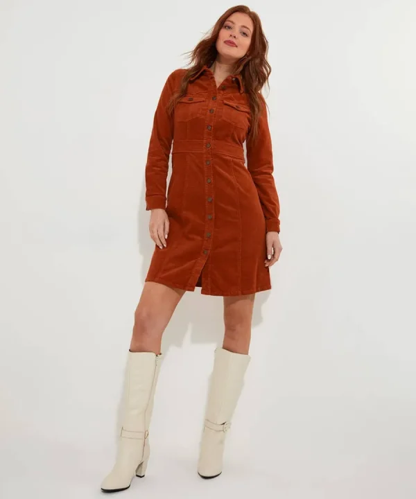 Online Joe Browns Josie Cord Button Through Dress Orange