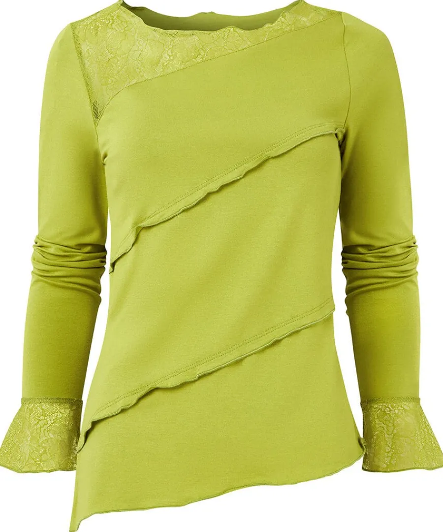 josie_lace_trim_top_0.webp Best Sale Joe Browns Josie Lace Trim Top Green / Black
