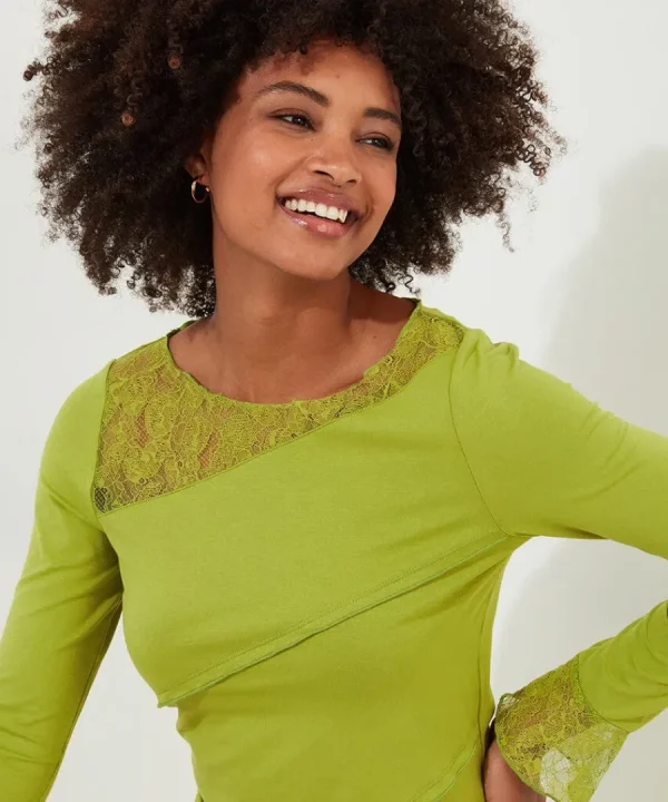 Best Sale Joe Browns Josie Lace Trim Top Green / Black