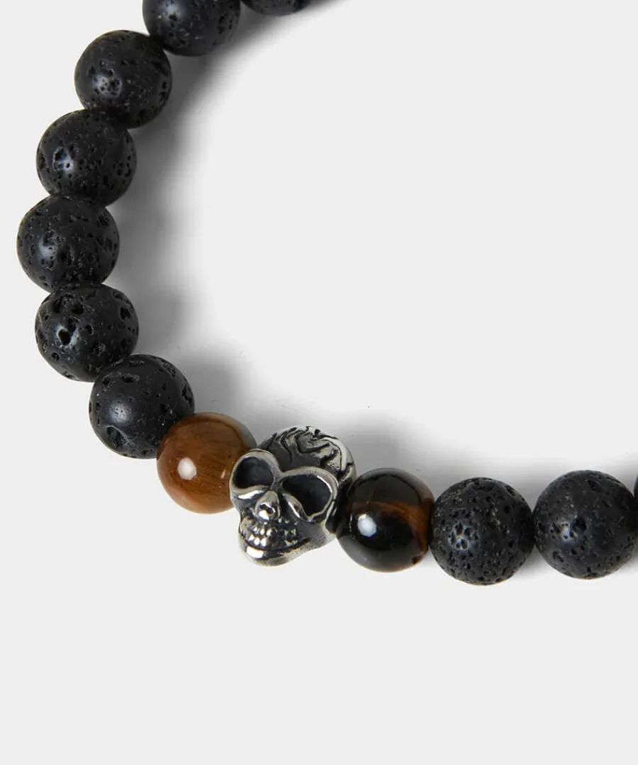 lava_and_tigers_eye_skull_0.webp New Joe Browns Lava And Tigers Eye Skull Bracelet Black