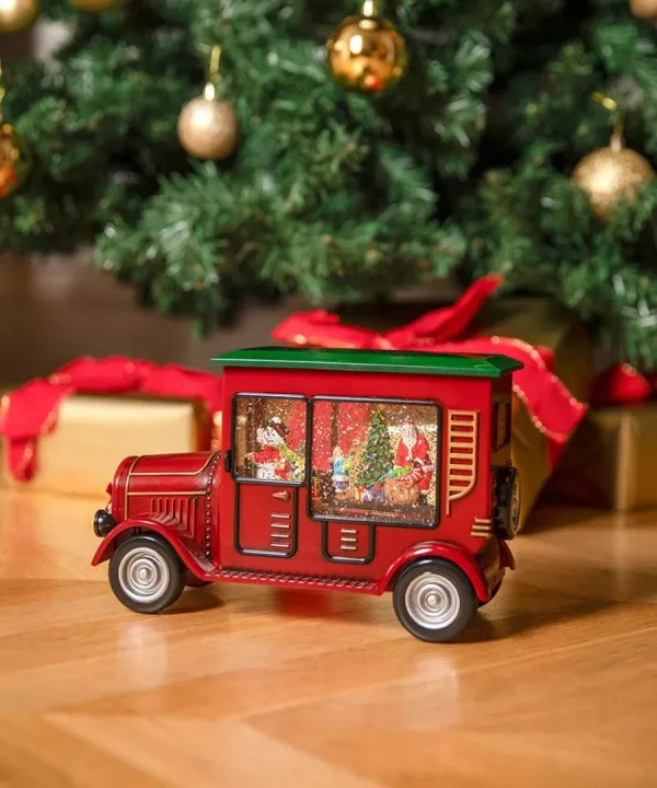 Cheap Joe Browns Lights And Sparkle Santa Spinner Bus Ornament Red