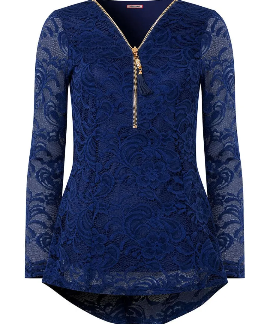 loretta_lace_zip_top_0.webp Best Sale Joe Browns Loretta Lace Zip Top Teal