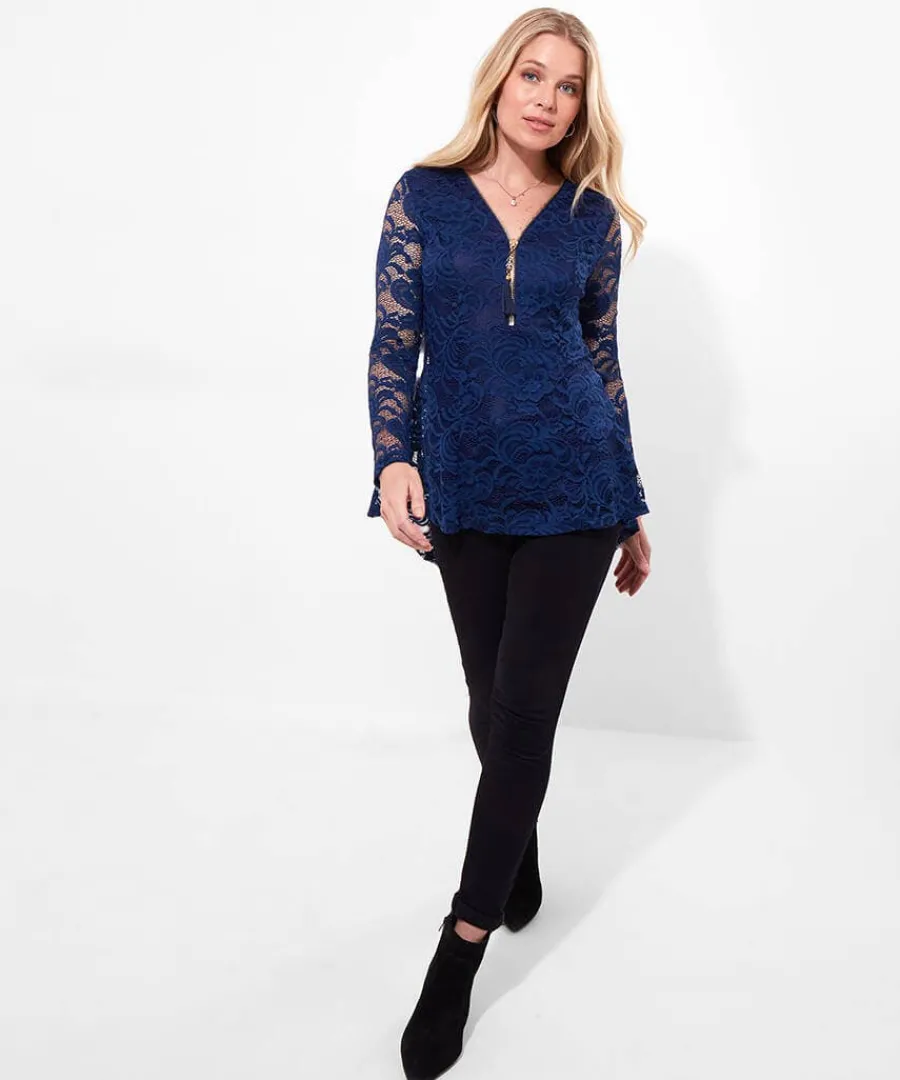 loretta_lace_zip_top_1.webp Best Sale Joe Browns Loretta Lace Zip Top Teal