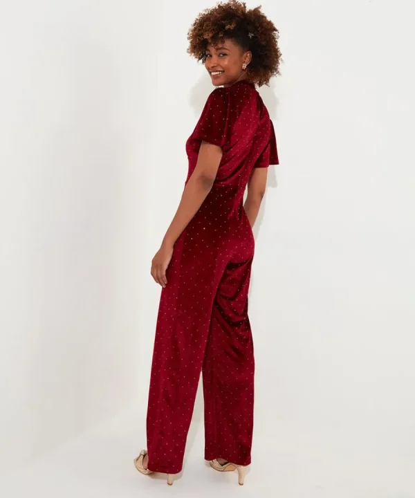 Fashion Joe Browns Loretta Velour Jumpsuit Berry