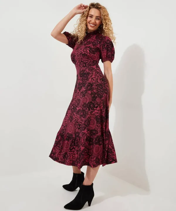 Fashion Joe Browns Lovely Lace Print Jersey Dress Pink