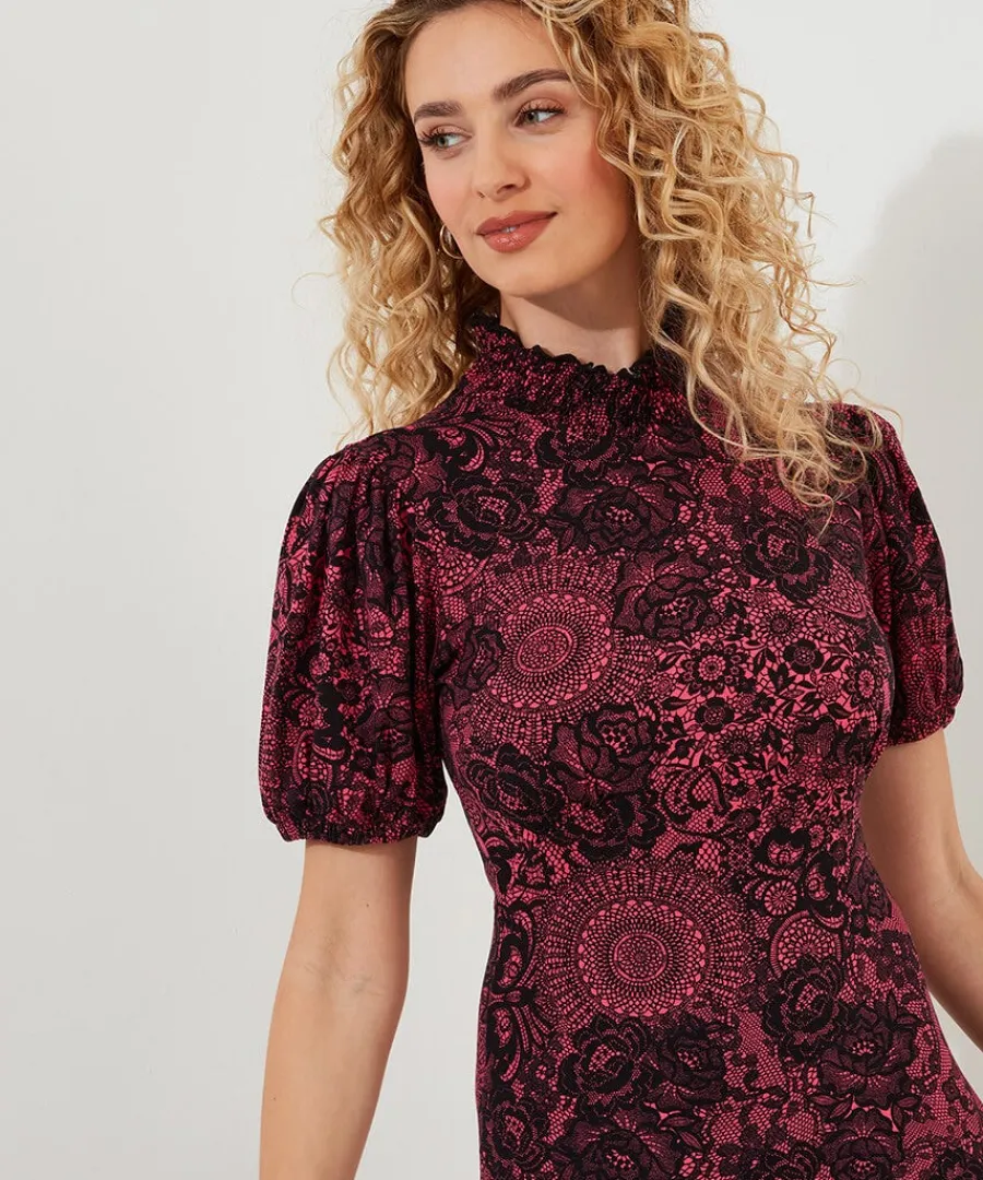 lovely_lace_print_jersey__4.webp Fashion Joe Browns Lovely Lace Print Jersey Dress Pink